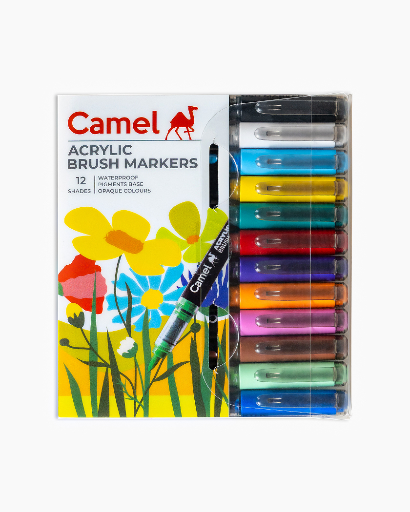 Camel Acrylic Brush Markers - Assorted pack of 12 shades