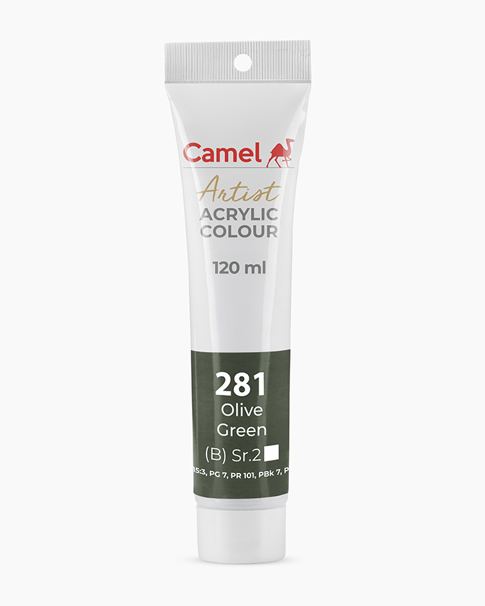 Artist Acrylic Colours Individual tube of Olive Green in 120 ml