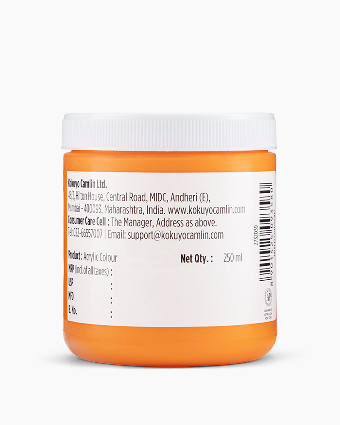 Artist HD Acrylics Individual jars of Cadmium Orange in 250 ml