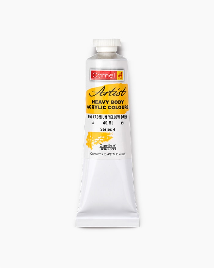 Artist Heavy Body Acrylic Colours Individual tube of Cadmium Yellow Dark in 40 ml