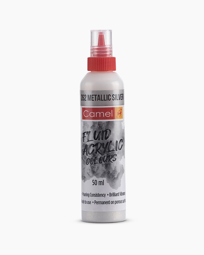 Fluid Acrylic Colours Individual bottle of Metallic Silver in 50 ml