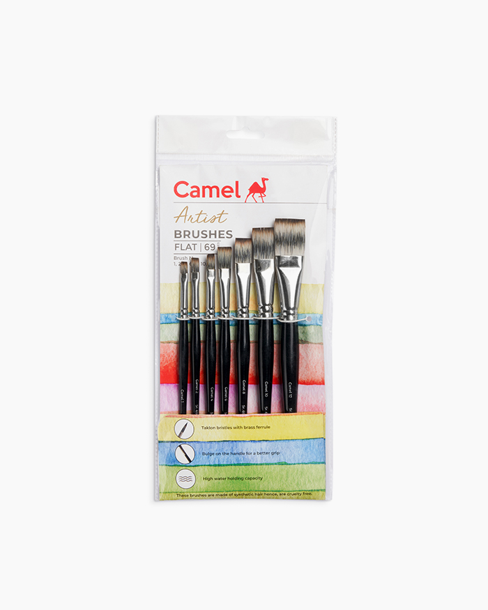 Camlin Artist Brushes Assorted pack of 7 brushes, Flat - Series 69