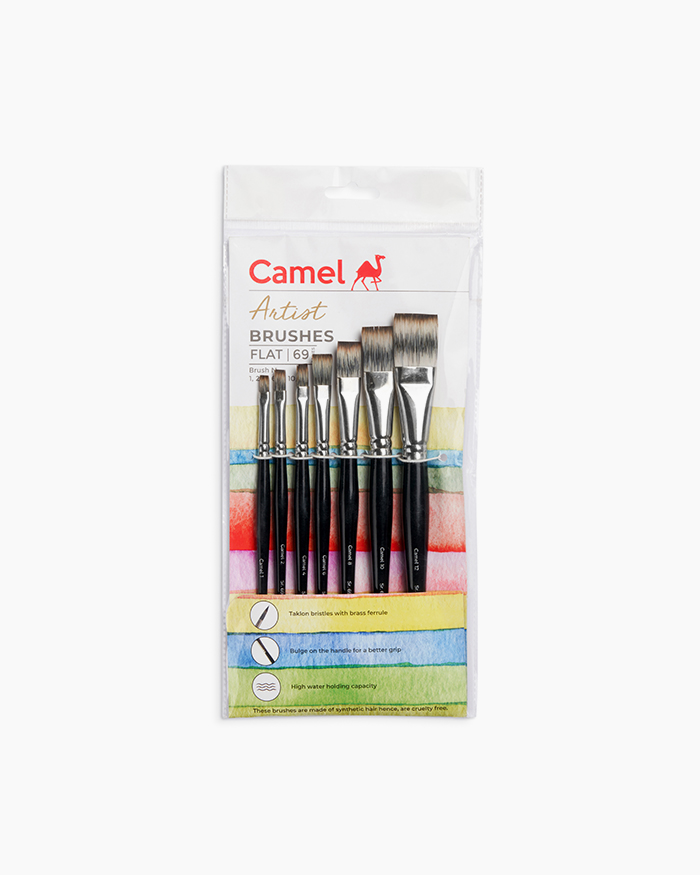 Camel Artist Brushes Assorted pack of 7 brushes, Flat - Series 69