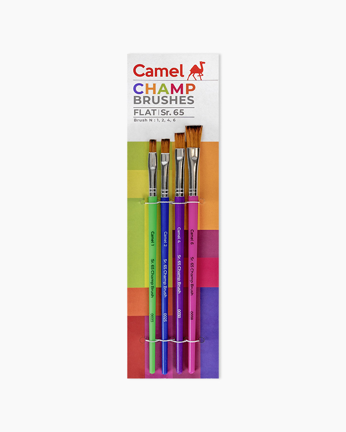 Camel Champ Brushes Assorted pack of 4 brushes, Flat - Series 65