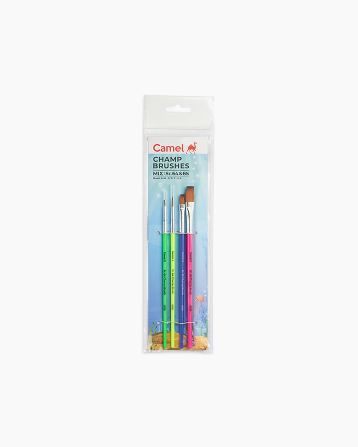 Camel Champ Brushes Assorted pack of 4 brushes, Round - Series 64 & Flat - Series 65