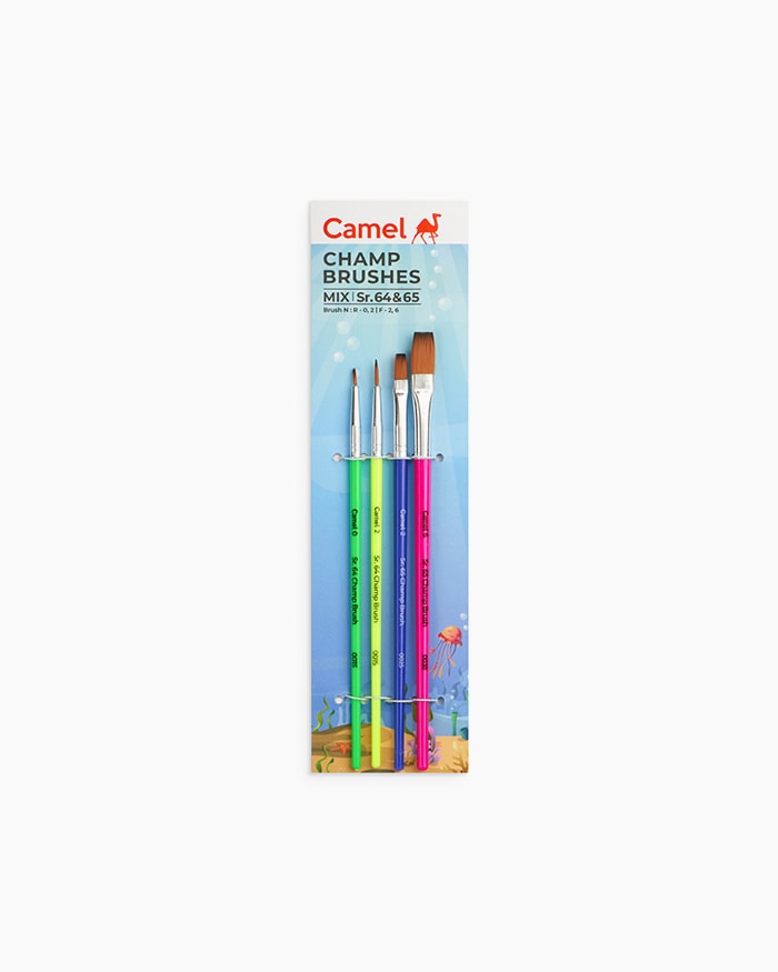 Camel Champ Brushes Assorted pack of 4 brushes, Round - Series 64 & Flat - Series 65