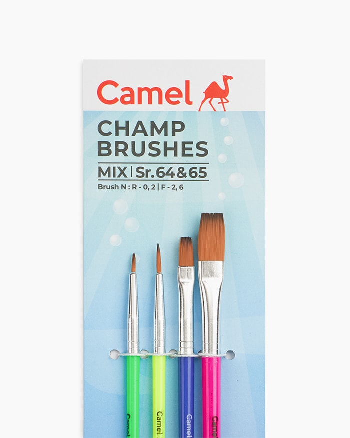 Camel Champ Brushes Assorted pack of 4 brushes, Round - Series 64 & Flat - Series 65