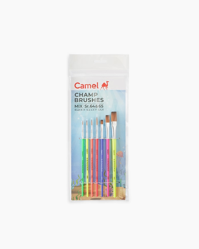 Camel Champ Brushes Assorted pack of 7 brushes, Round - Series 64 & Flat - Series 65