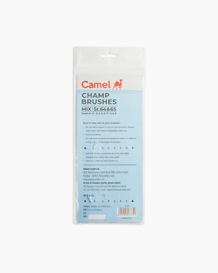 Camel Champ Brushes Assorted pack of 7 brushes, Round - Series 64 & Flat - Series 65