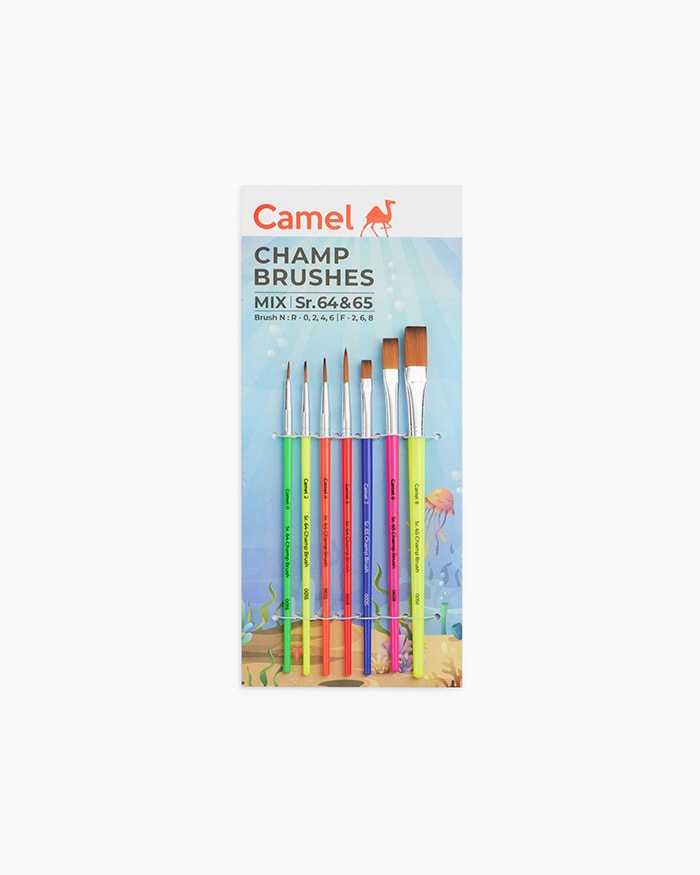 Camel Champ Brushes Assorted pack of 7 brushes, Round - Series 64 & Flat - Series 65