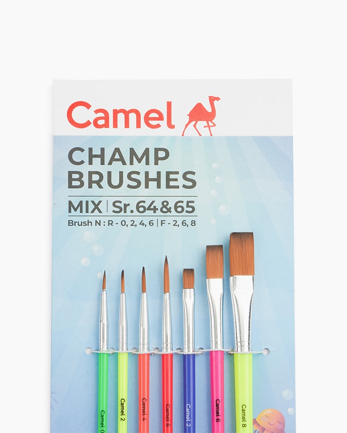 Camel Champ Brushes Assorted pack of 7 brushes, Round - Series 64 & Flat - Series 65