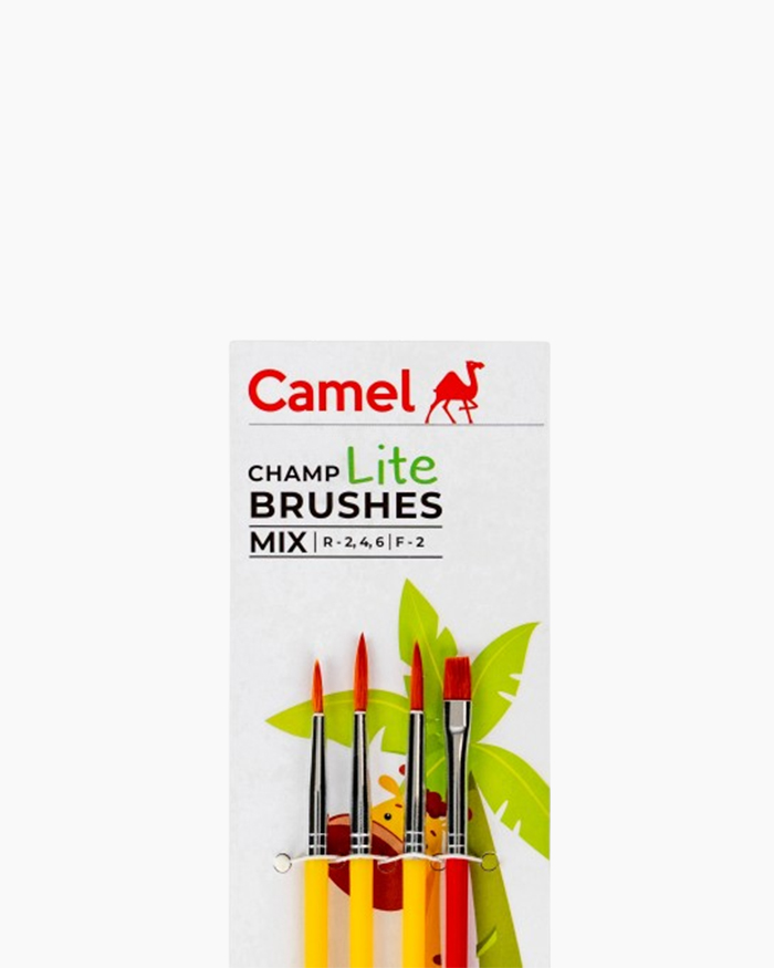 Camel Champ Lite Brushes Assorted pack of 4 brushes, Round – 2, 4, 6 & Flat - 2