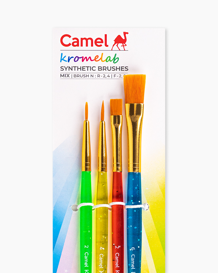 Camel Kromelab Synthetic Brushes Assorted pack of 4 brushes - Round & Flat