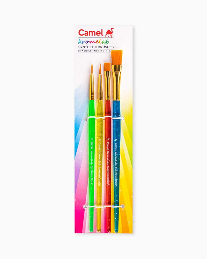 Camel Kromelab Synthetic Brushes Assorted pack of 4 brushes - Round & Flat