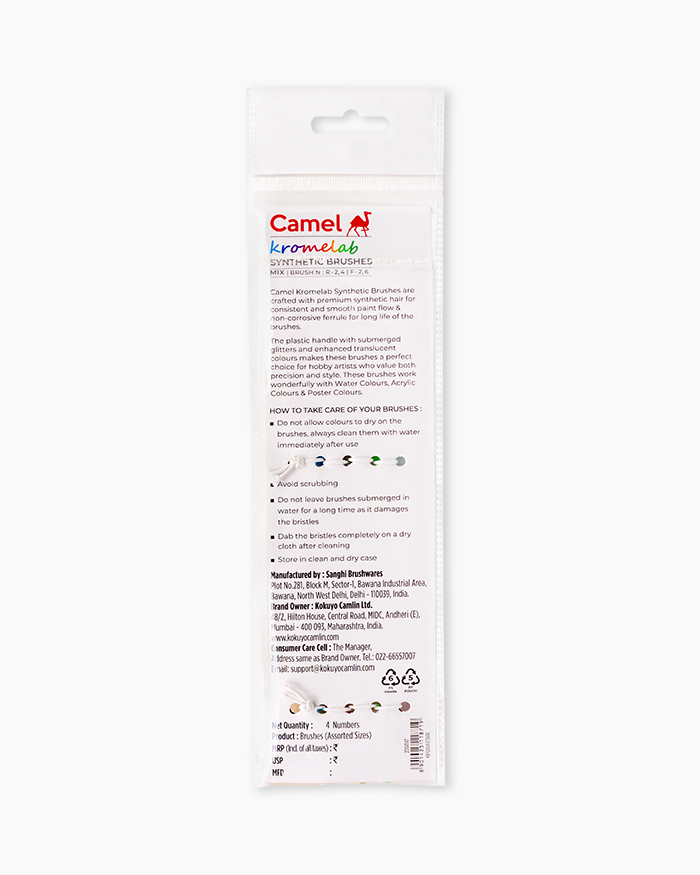 Camel Kromelab Synthetic Brushes Assorted pack of 4 brushes - Round & Flat