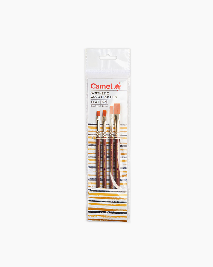 Camel Synthetic Gold Brushes Assorted pack of 4 brushes, Flat - Series 67