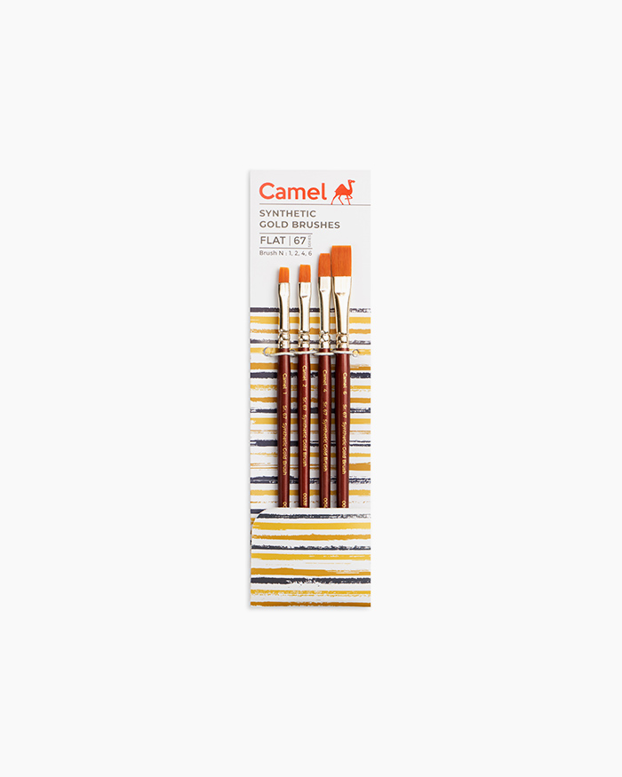 Camel Synthetic Gold Brushes Assorted pack of 4 brushes, Flat - Series 67