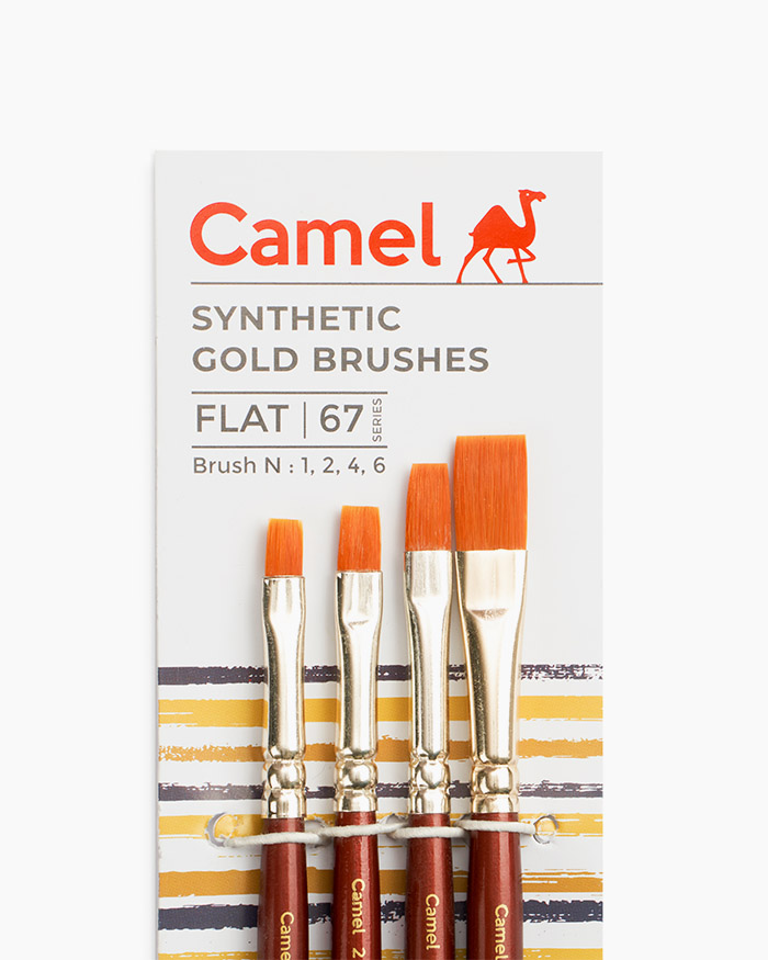 Camel Synthetic Gold Brushes Assorted pack of 4 brushes, Flat - Series 67