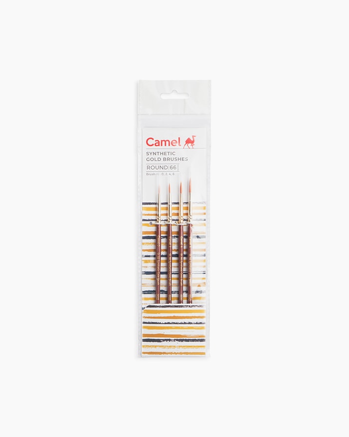 Camlin Synthetic Gold Brushes Assorted pack of 4 brushes, Round - Series 66