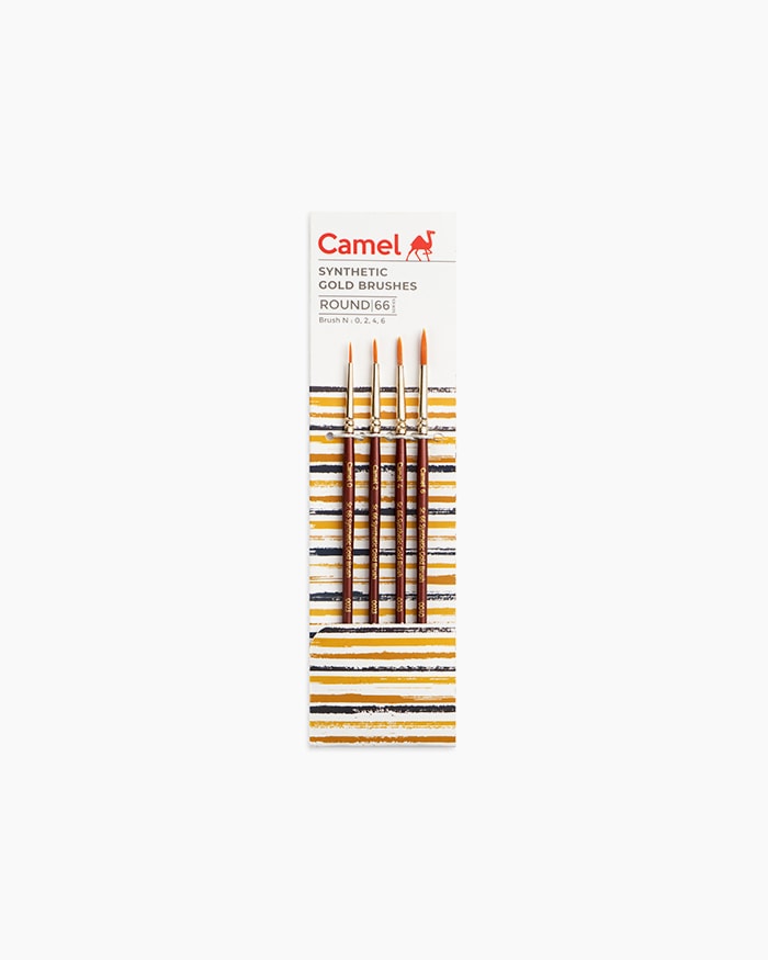 Camel Synthetic Gold Brushes Assorted pack of 4 brushes, Round - Series 66