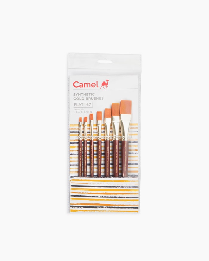 Camel Synthetic Gold Brushes Assorted pack of 7 brushes, Flat - Series 67