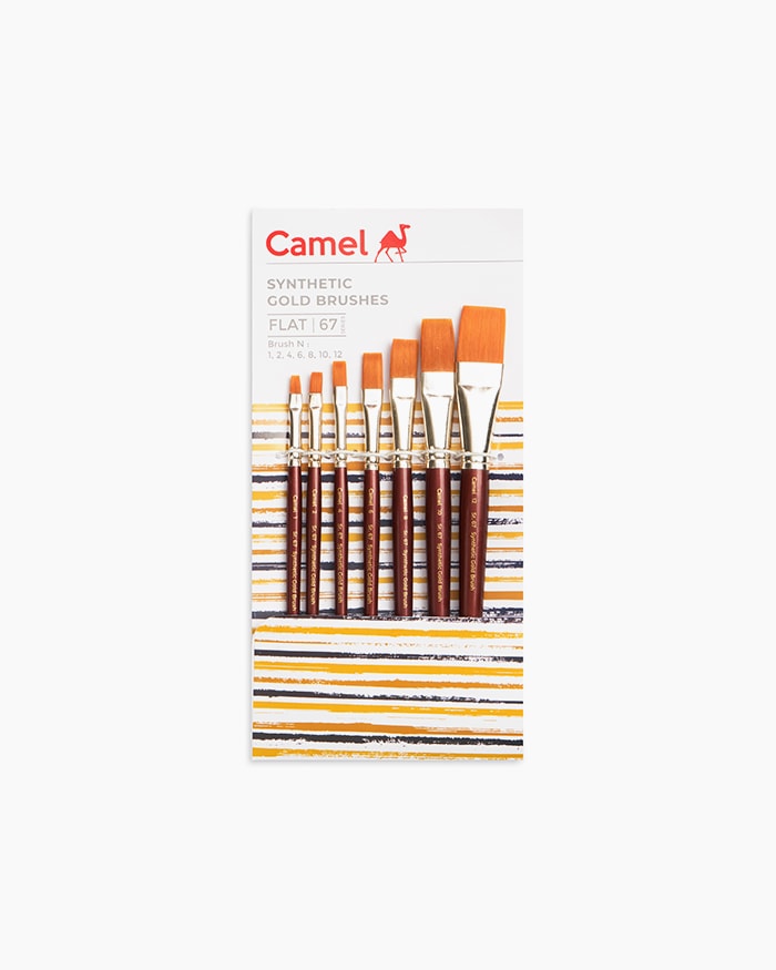 Camel Synthetic Gold Brushes Assorted pack of 7 brushes, Flat - Series 67