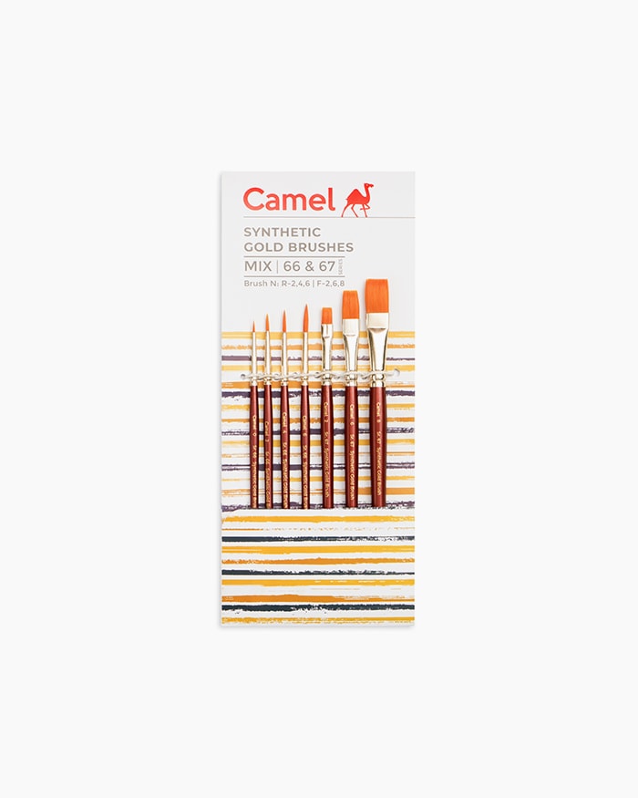 Camel Synthetic Gold Brushes Assorted pack of 7 brushes, Round - Series 66 & Flat - Series 67