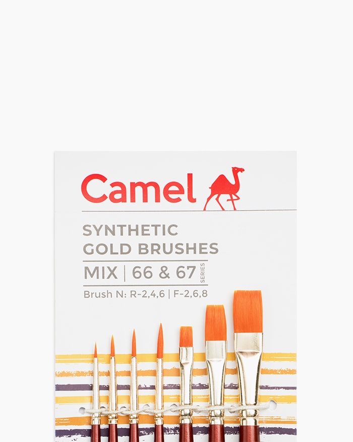 Camel Synthetic Gold Brushes Assorted pack of 7 brushes, Round - Series 66 & Flat - Series 67