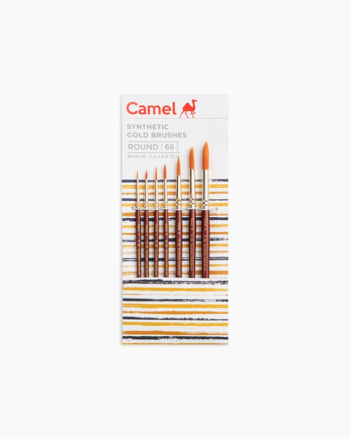 Camel Synthetic Gold Brushes Assorted pack of 7 brushes, Round - Series 66