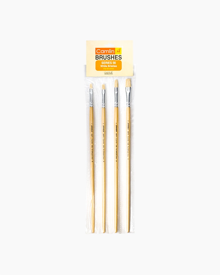 Camlin White Bristle Brushes Assorted pack of 4 brushes, Flat - Series 56