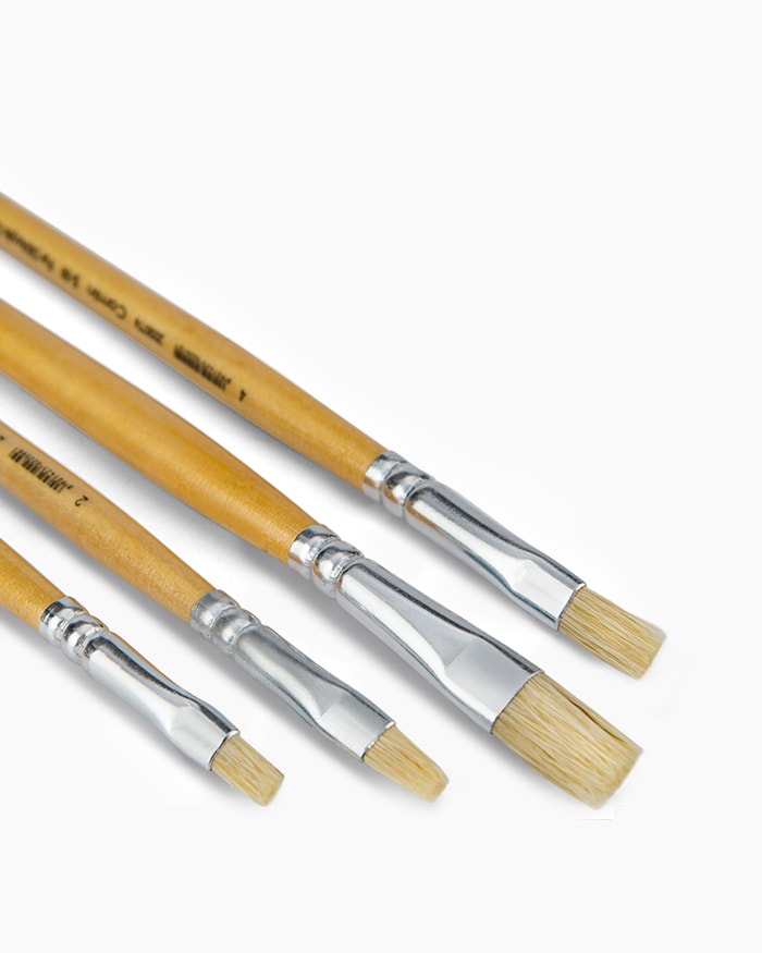 Camlin White Bristle Brushes Assorted pack of 4 brushes, Flat - Series 56