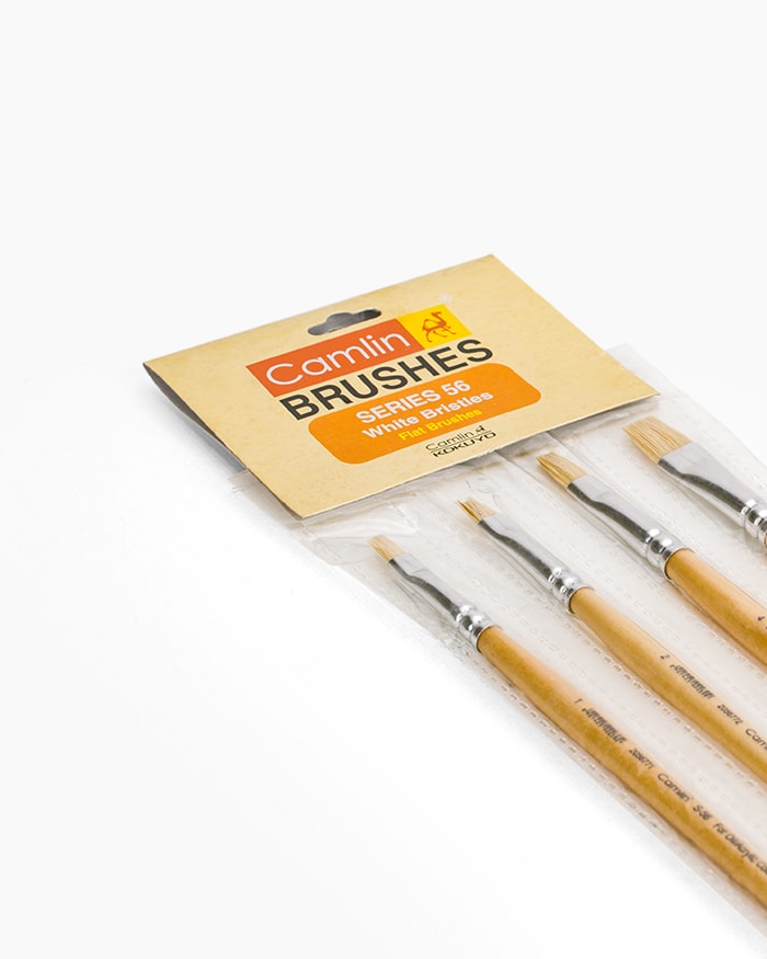 Camlin White Bristle Brushes Assorted pack of 4 brushes, Flat - Series 56