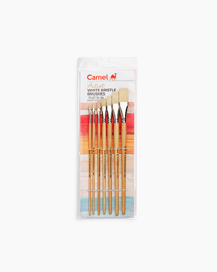 Camlin White Bristle Brushes Assorted pack of 7 brushes, Flat - Series 56