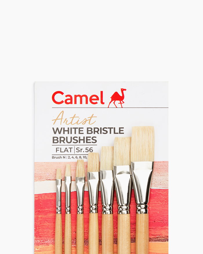 Camel White Bristle Brushes Assorted pack of 7 brushes, Flat - Series 56