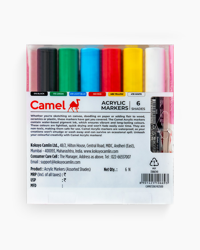 Camel Acrylic Markers Assorted pack of 6 shades
