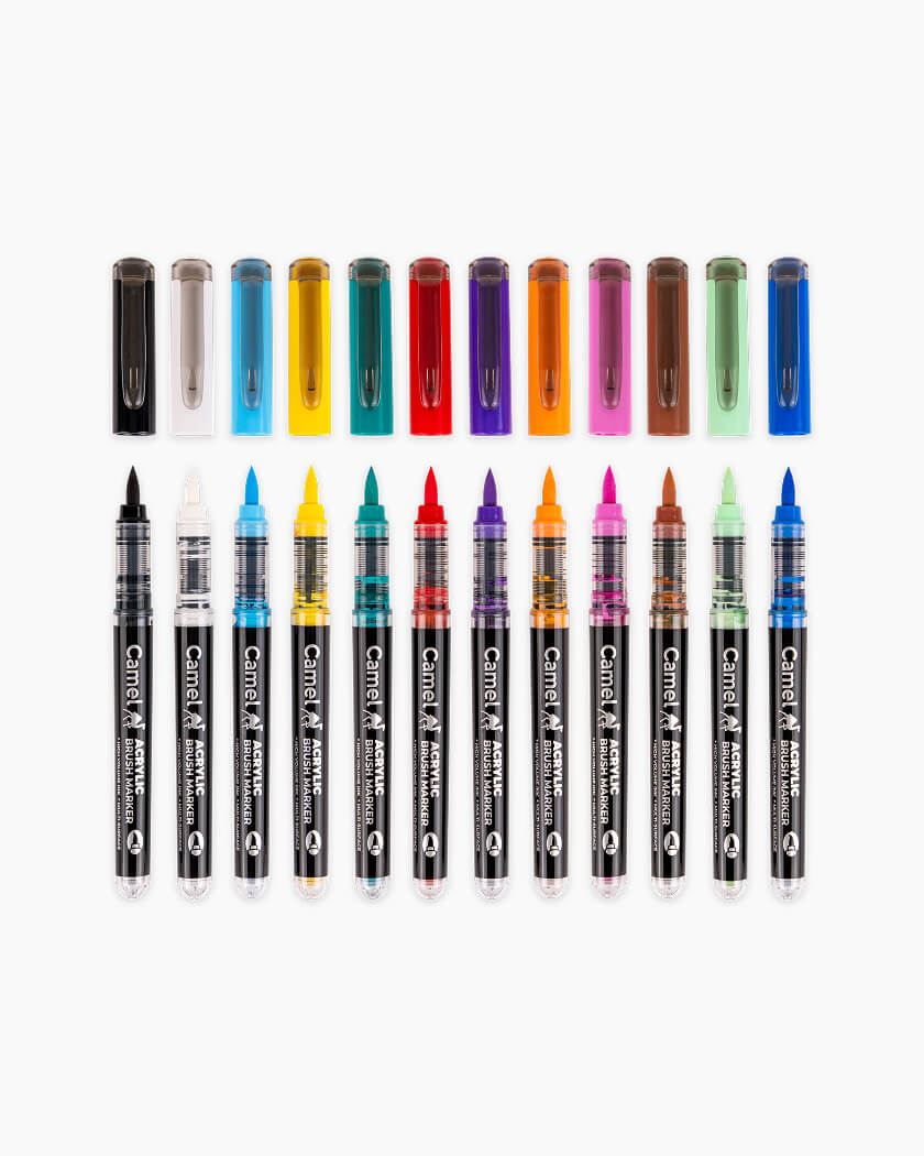 Camel Acrylic Brush Markers Assorted pack of 12 shades