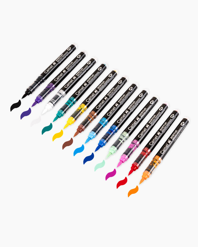 Camel Acrylic Brush Markers Assorted pack of 12 shades