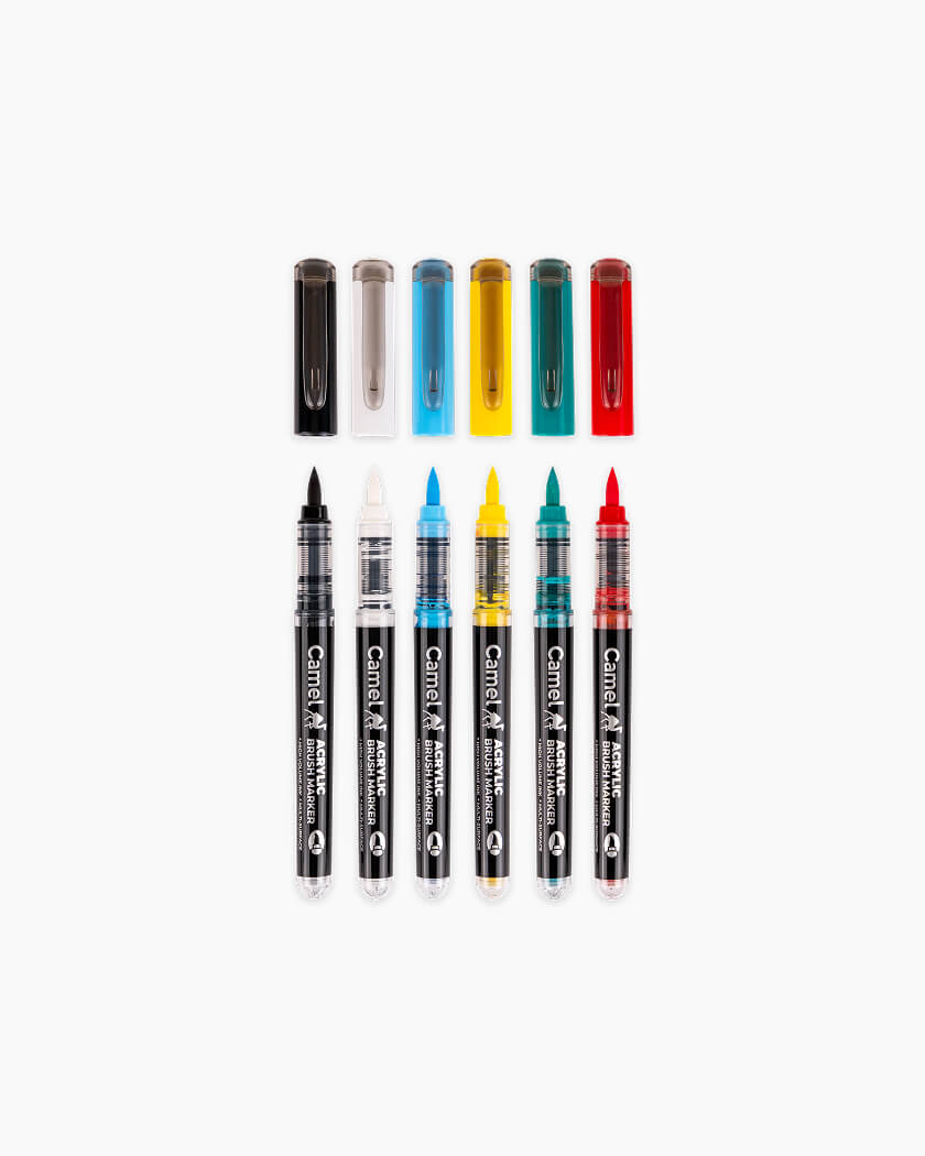 Camel Acrylic Brush Markers Assorted pack of 6 shades