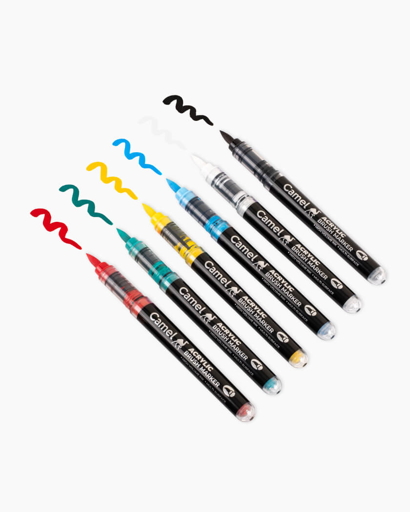 Camel Acrylic Brush Markers Assorted pack of 6 shades
