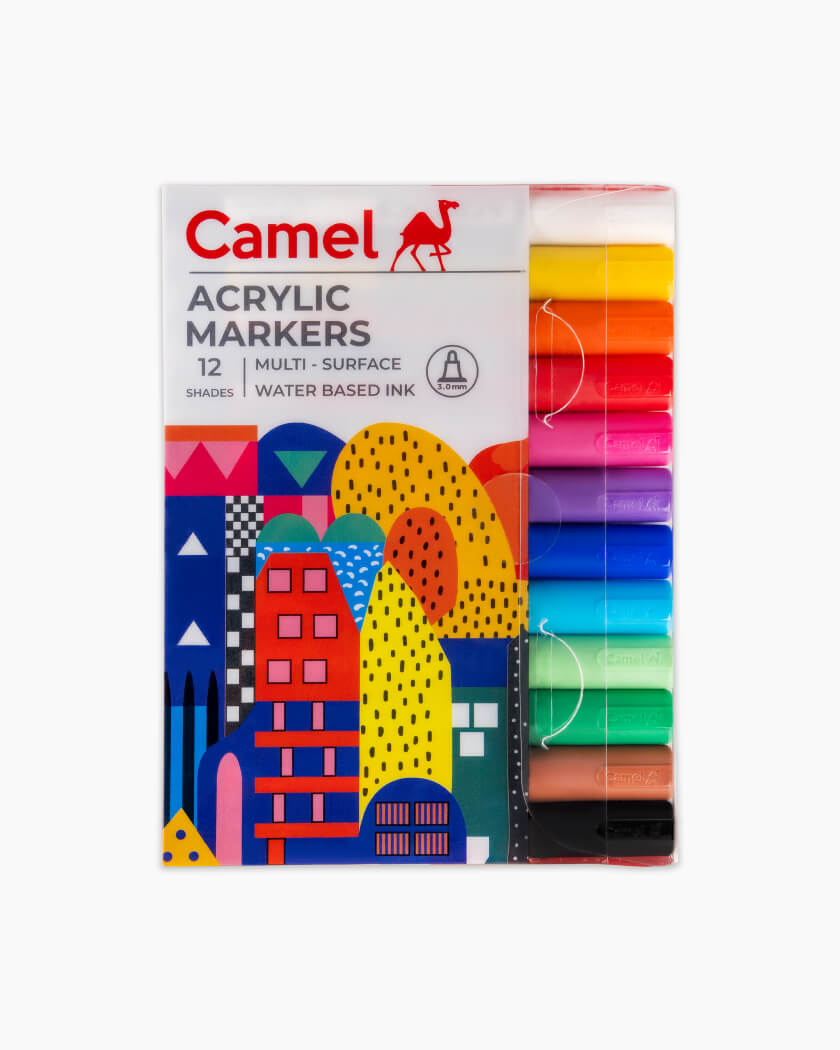 Camel Acrylic Marker 3mm Assorted pack of 12 shades
