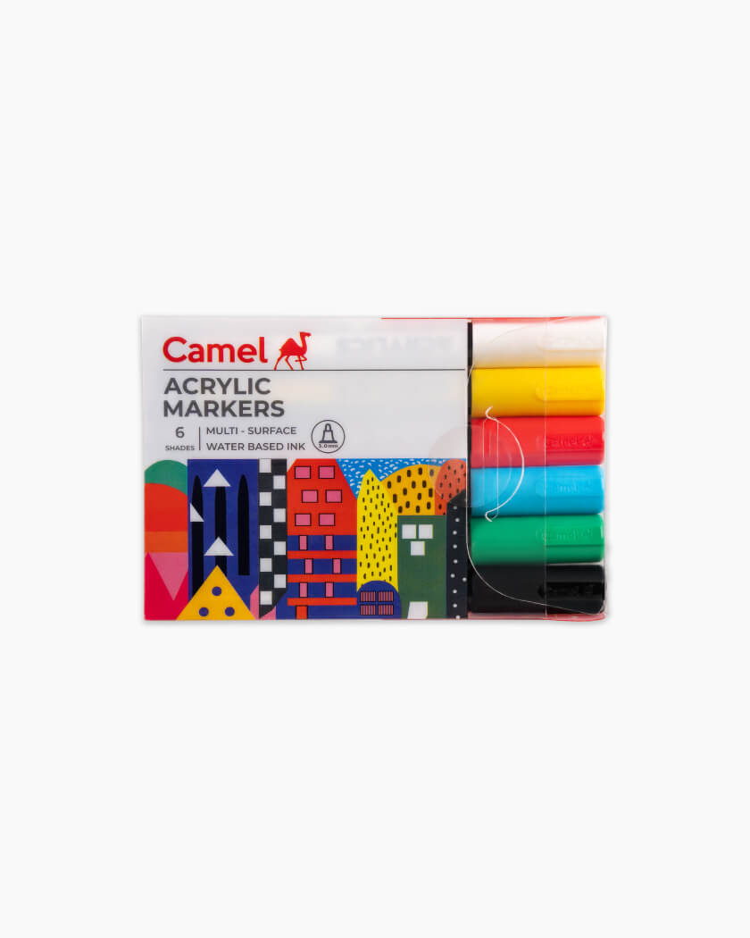Camel Acrylic Marker 3mm Assorted pack of 6 shades