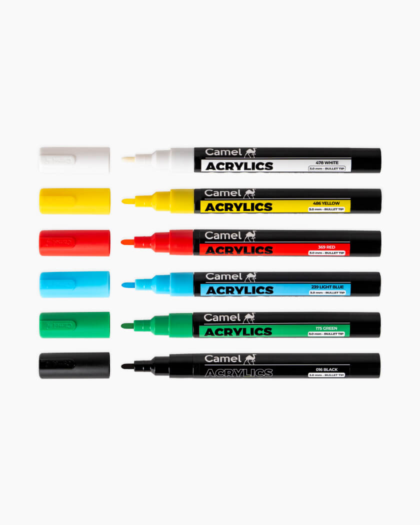 Camel Acrylic Marker 3mm Assorted pack of 6 shades