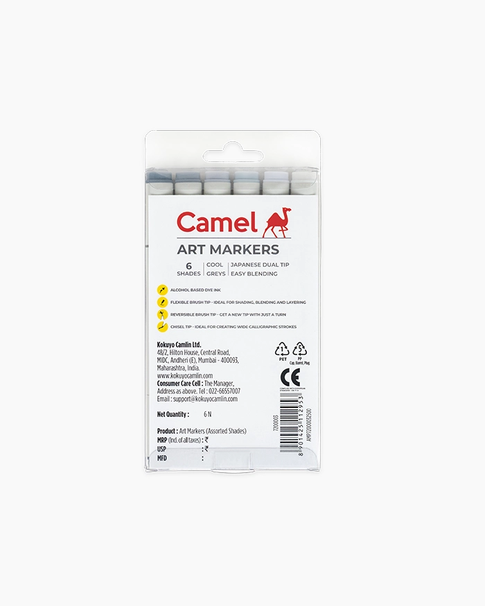 Camel Art Markers - Cool Greys assorted pack 6 shades - Cool Greys