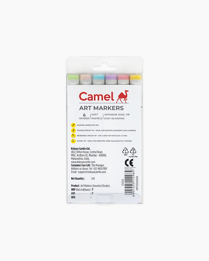Camel Art Markers - Soft Pastels Assorted pack 6 shades - Soft Pastels 