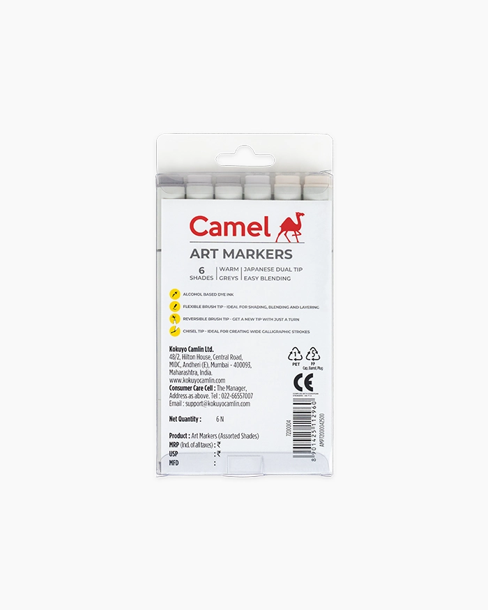 Camel Art Markers - Warm Greys Assorted pack 6 shades - Warm Greys