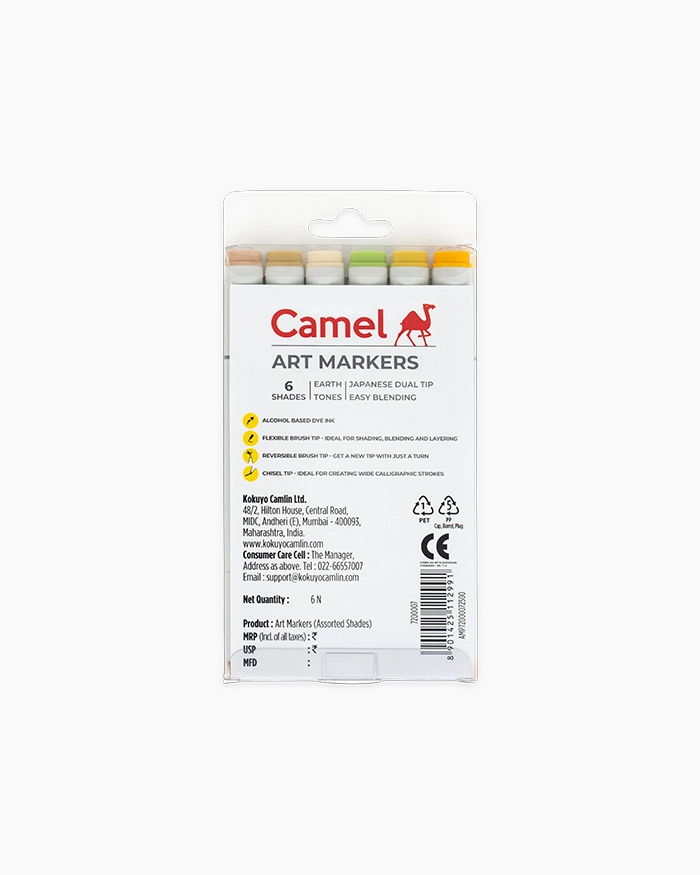 Camel Art Markers - Earth Tone Assorted pack 6 shades - Earth Tone