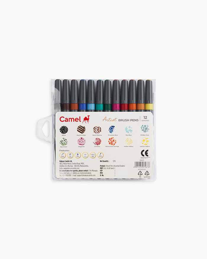 Camlin Artist Brush Pens Assorted pack of 12 shades