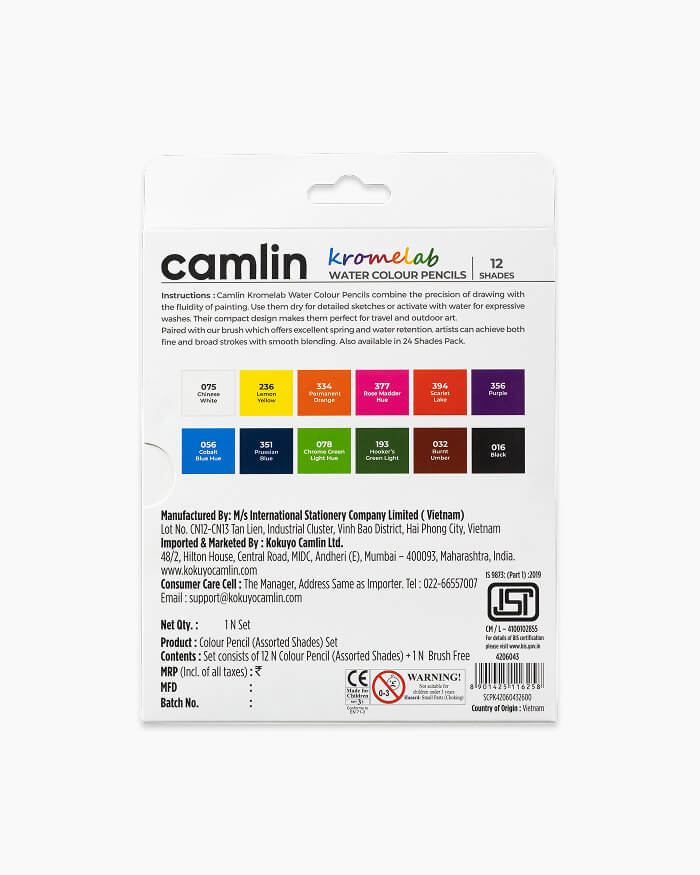 Camlin Kromelab Water Colour Pencils Assorted pack of 12 shades