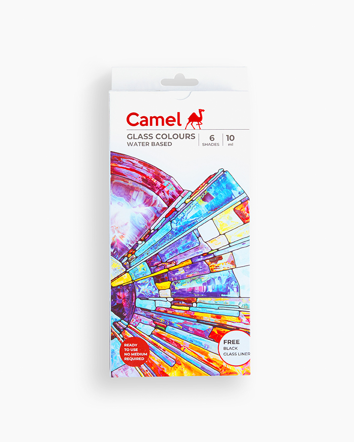 Camel Glass Colours Assorted pack of 6 shades in 10 ml with Liner, Water based