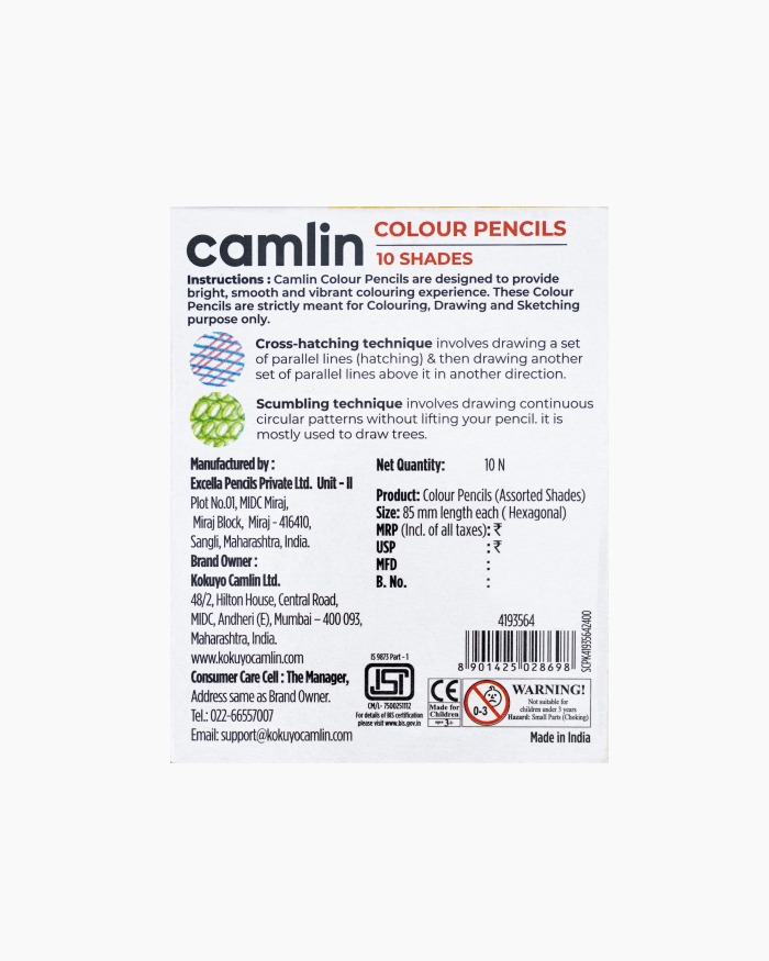 Camlin Colour Pencils Assorted pack of 10 shades, Half size